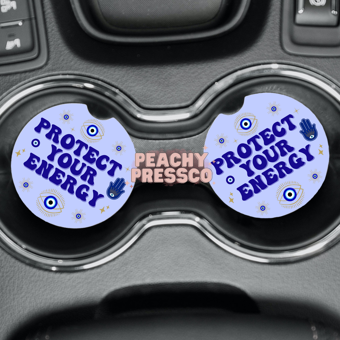 Protect Your Energy Car Coasters – Evil Eye Set