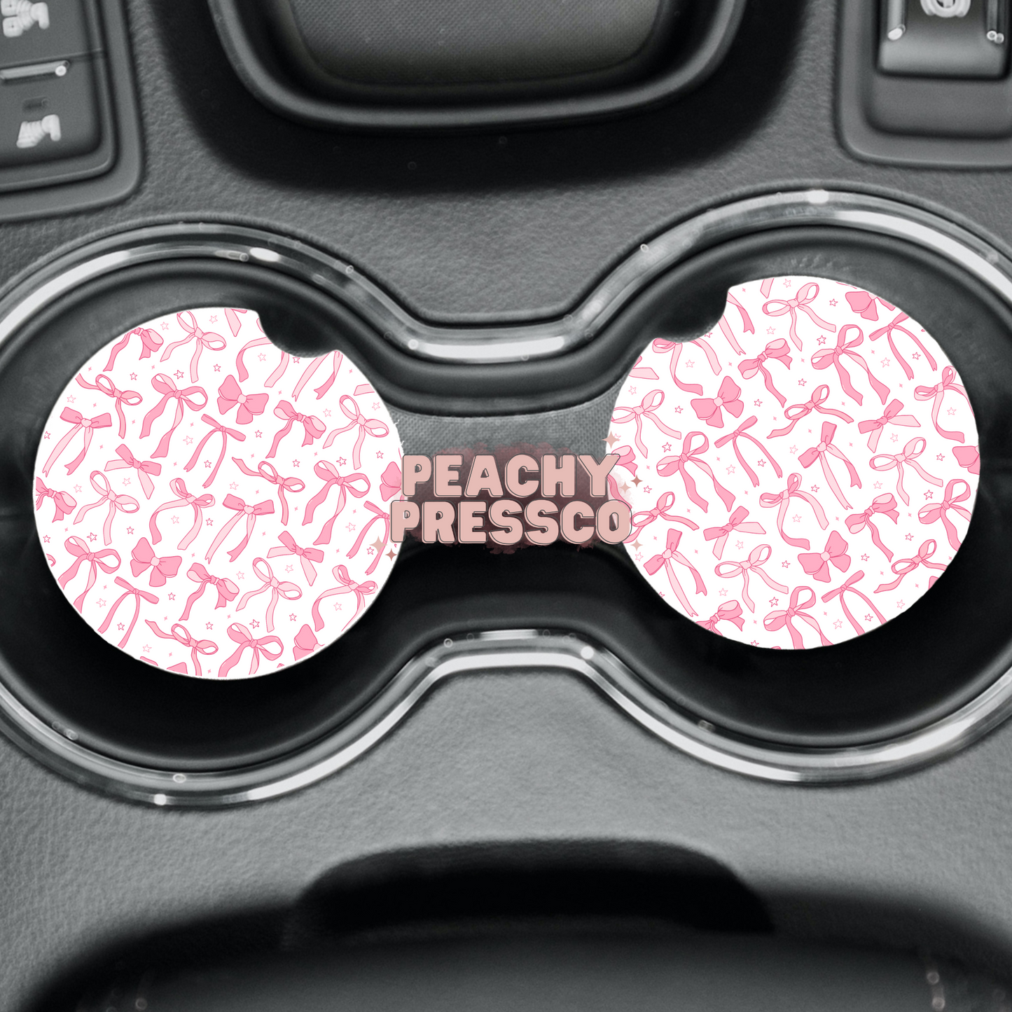 Pink Bow Car Coasters – Coquette Aesthetic Cupholder Set for Car Interior