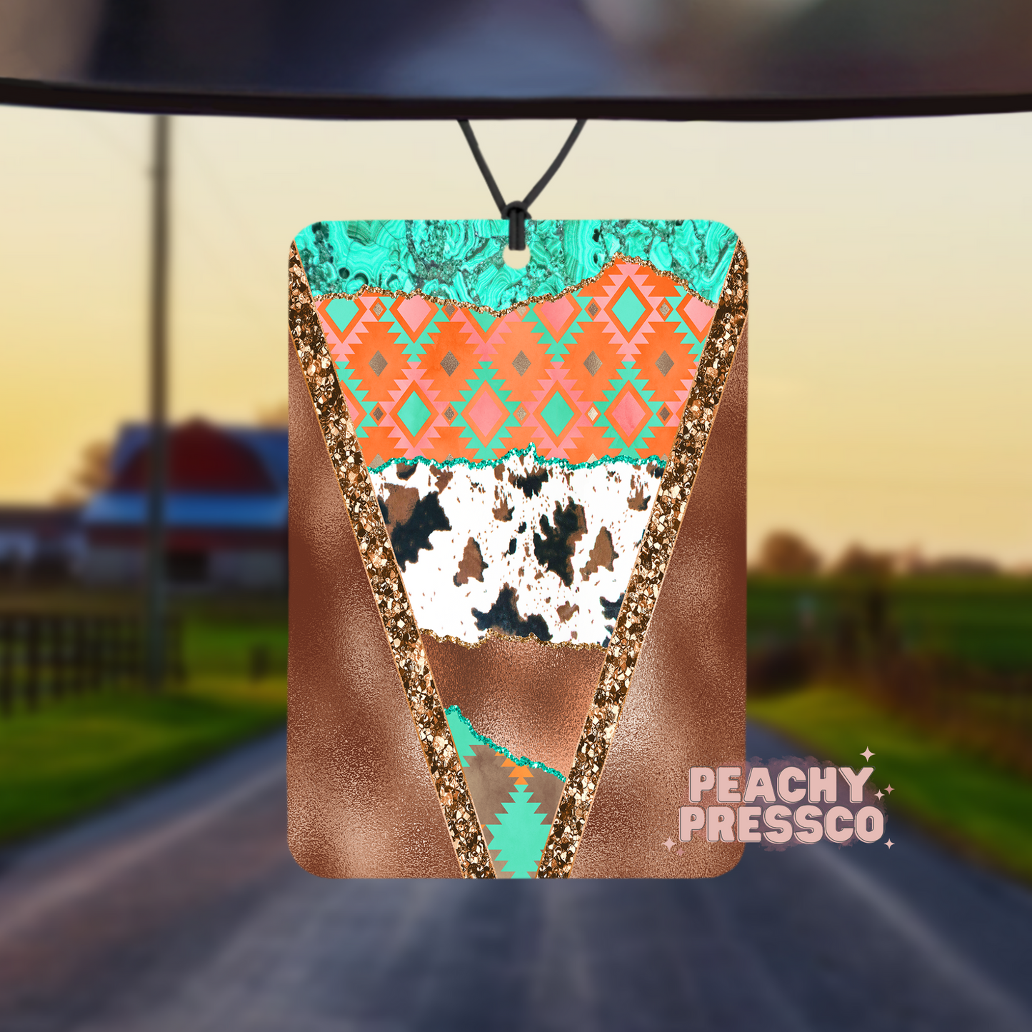 Turquoise Aztec Cowhide Air Freshener – Western Car Charm