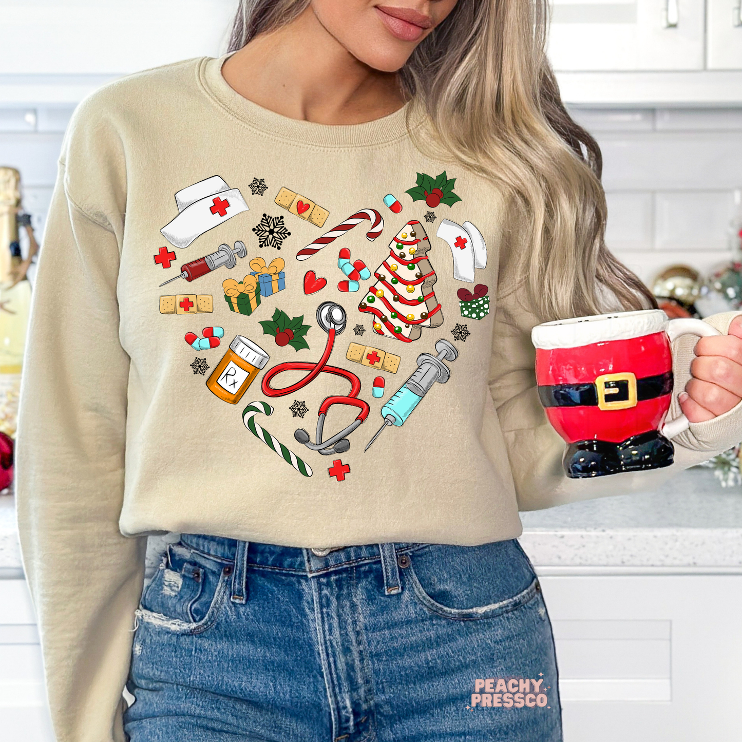 Festive Nurse Christmas Shirt – Medical Heart Stethoscope Holiday Apparel