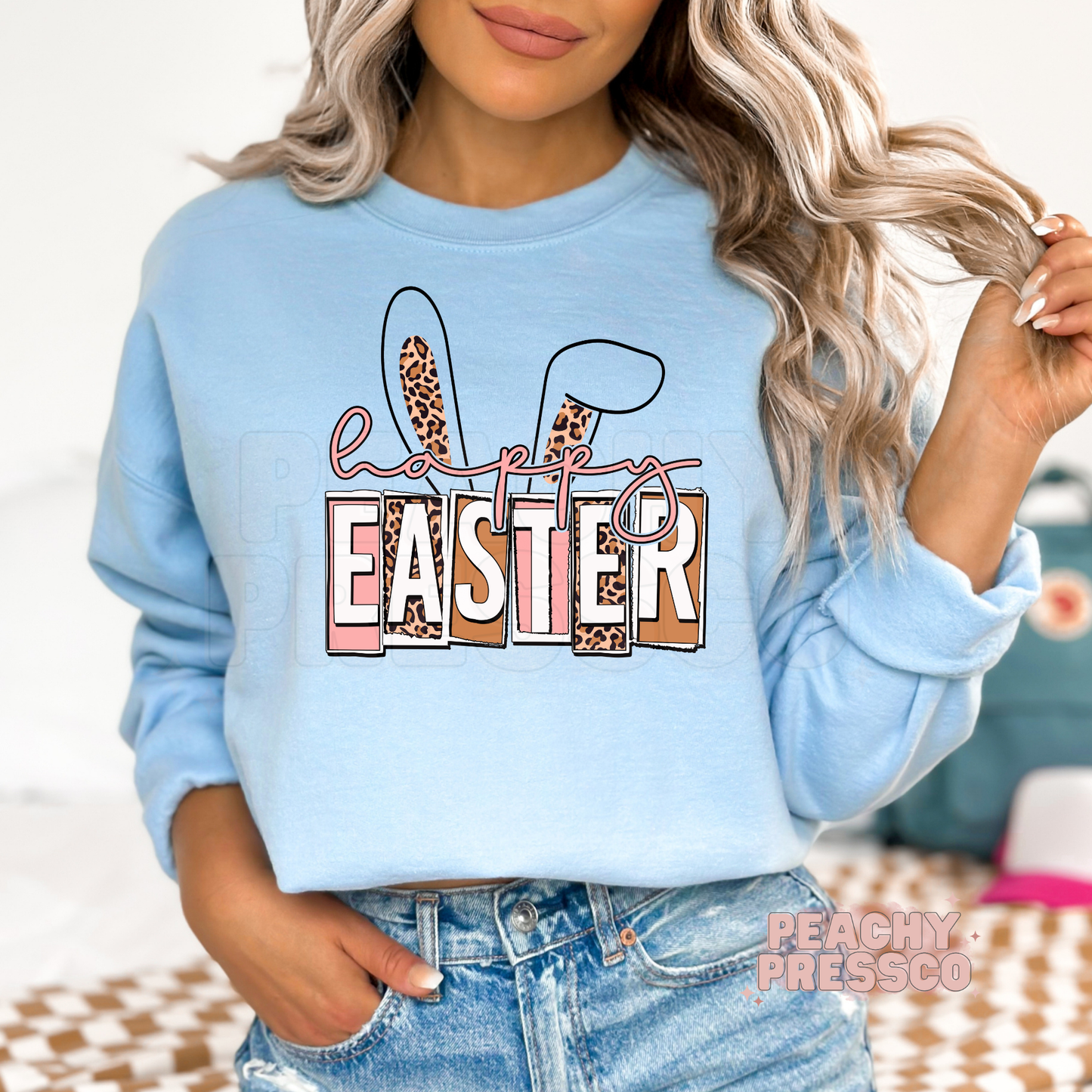 Happy Easter Bunny Ears T-Shirt – Leopard Print Pastel Spring Apparel