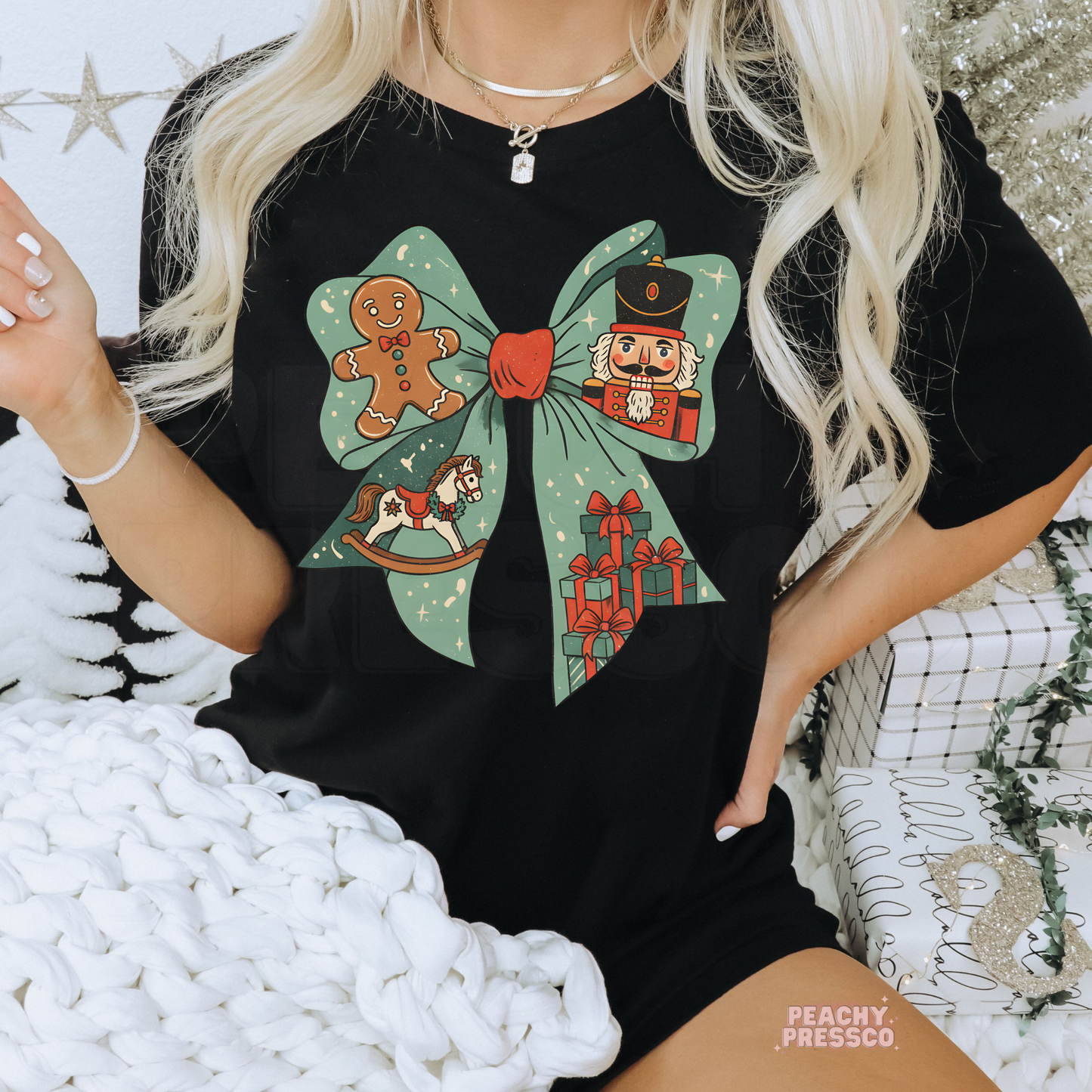 Nutcracker, Gingerbread Christmas Bow Shirt | Festive Holiday Apparel