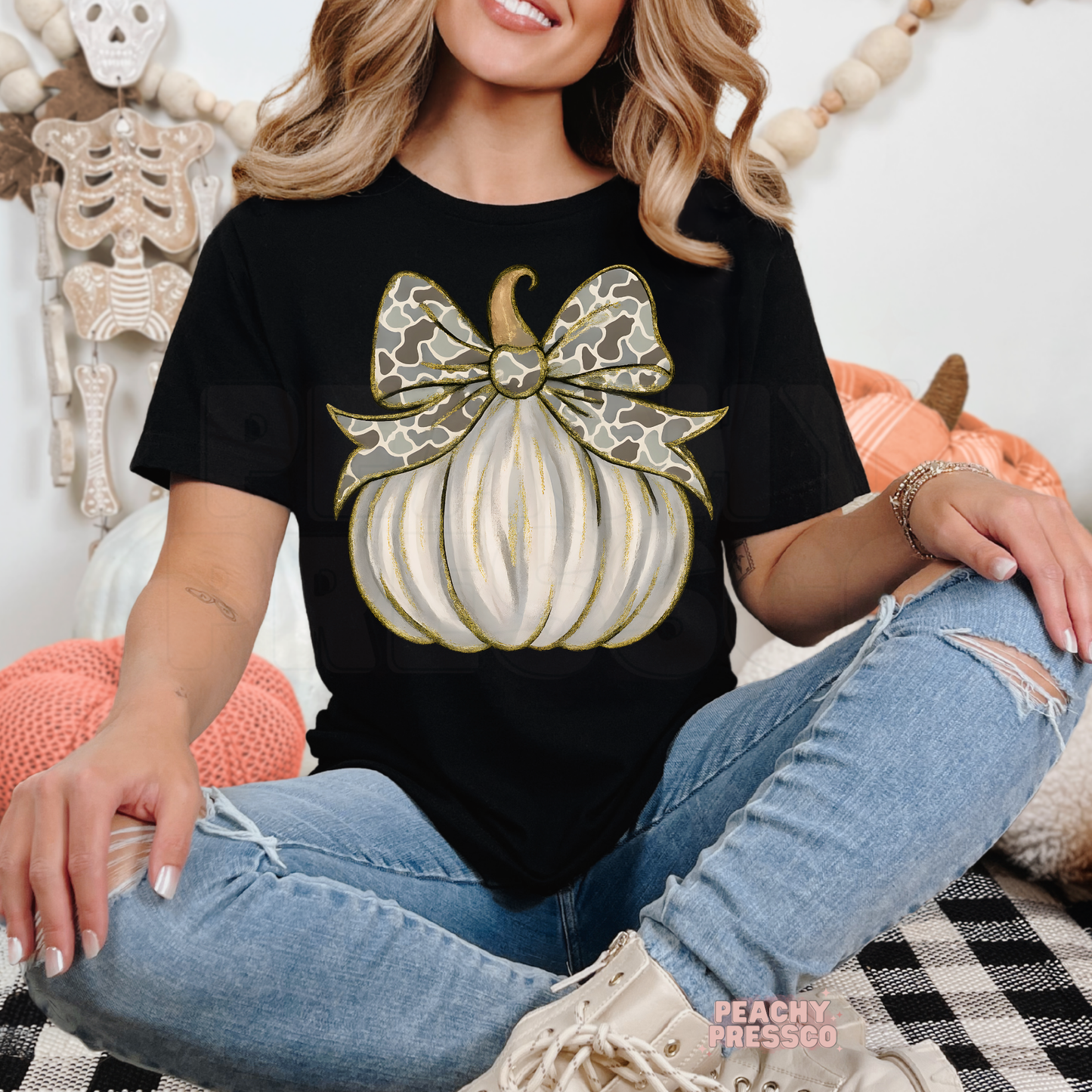 Pumpkin with Camo Bow | Neutral Fall Apparel