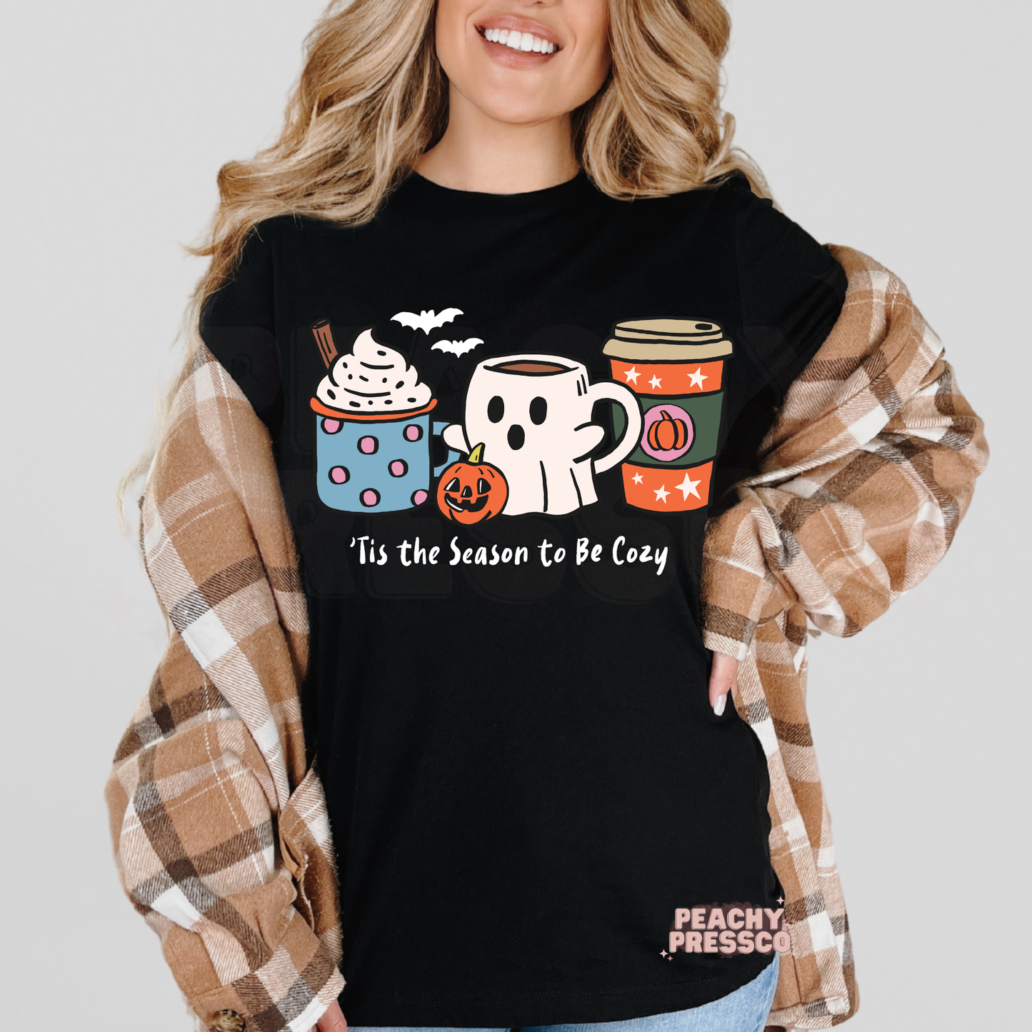 Tis the Season to Be Cozy Sweatshirt – Cute Fall Ghost Mug Graphic, Fall Apparel