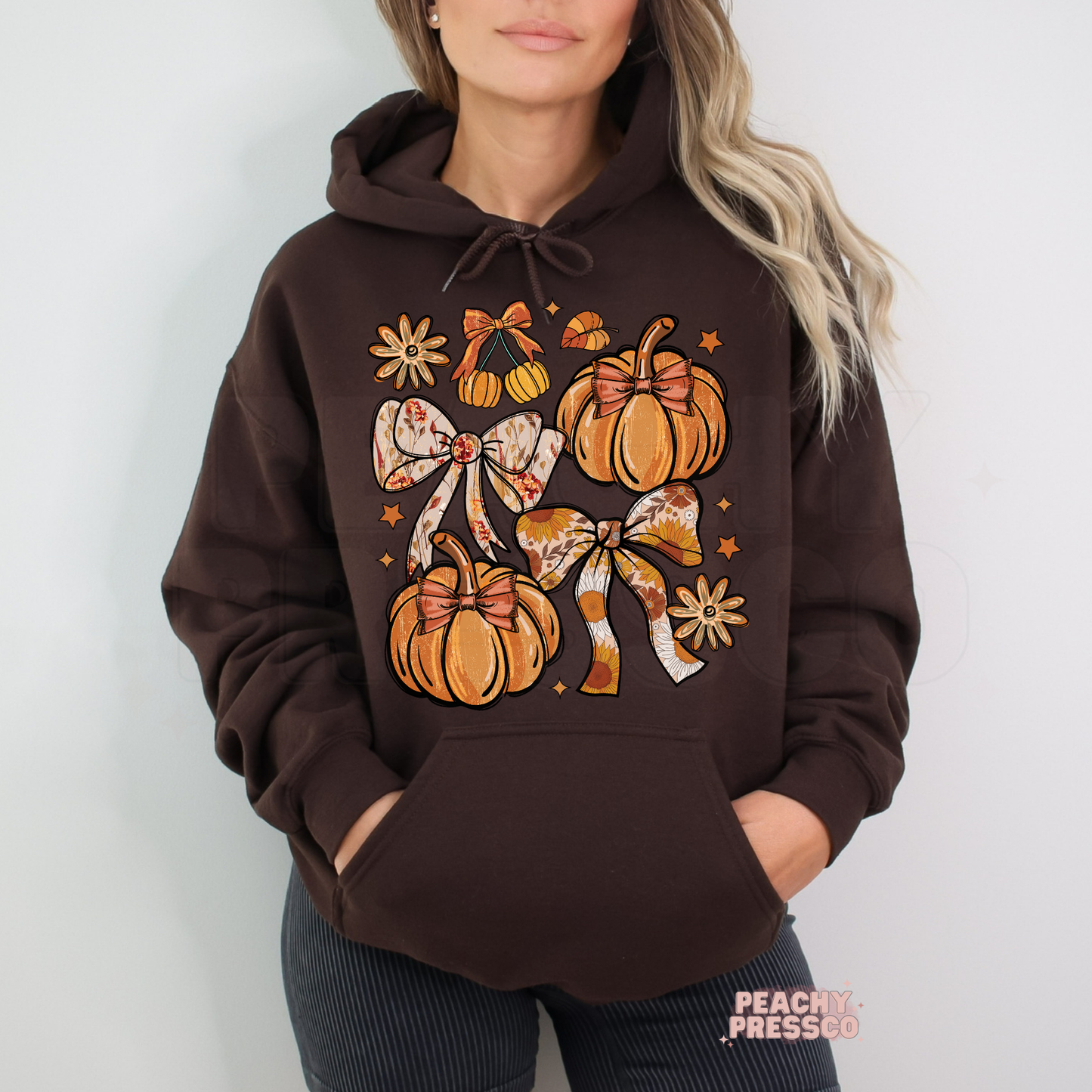 Pumpkin & Bow Cozy Fall Sweatshirt | Retro Autumn Aesthetic, Fall Apparel