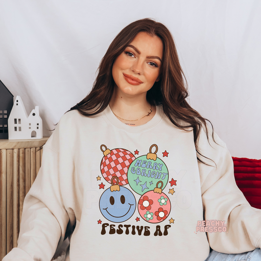 Festive AF Christmas Ornaments T-Shirt – Merry & Bright Retro Holiday Apparel