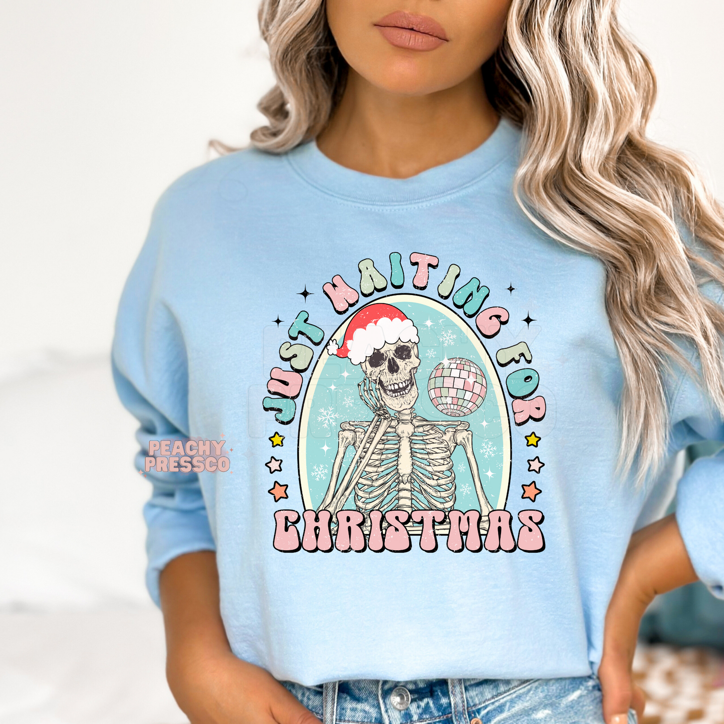 Just Waiting for Christmas Skeleton Sweatshirt – Funny Retro Holiday Vibes