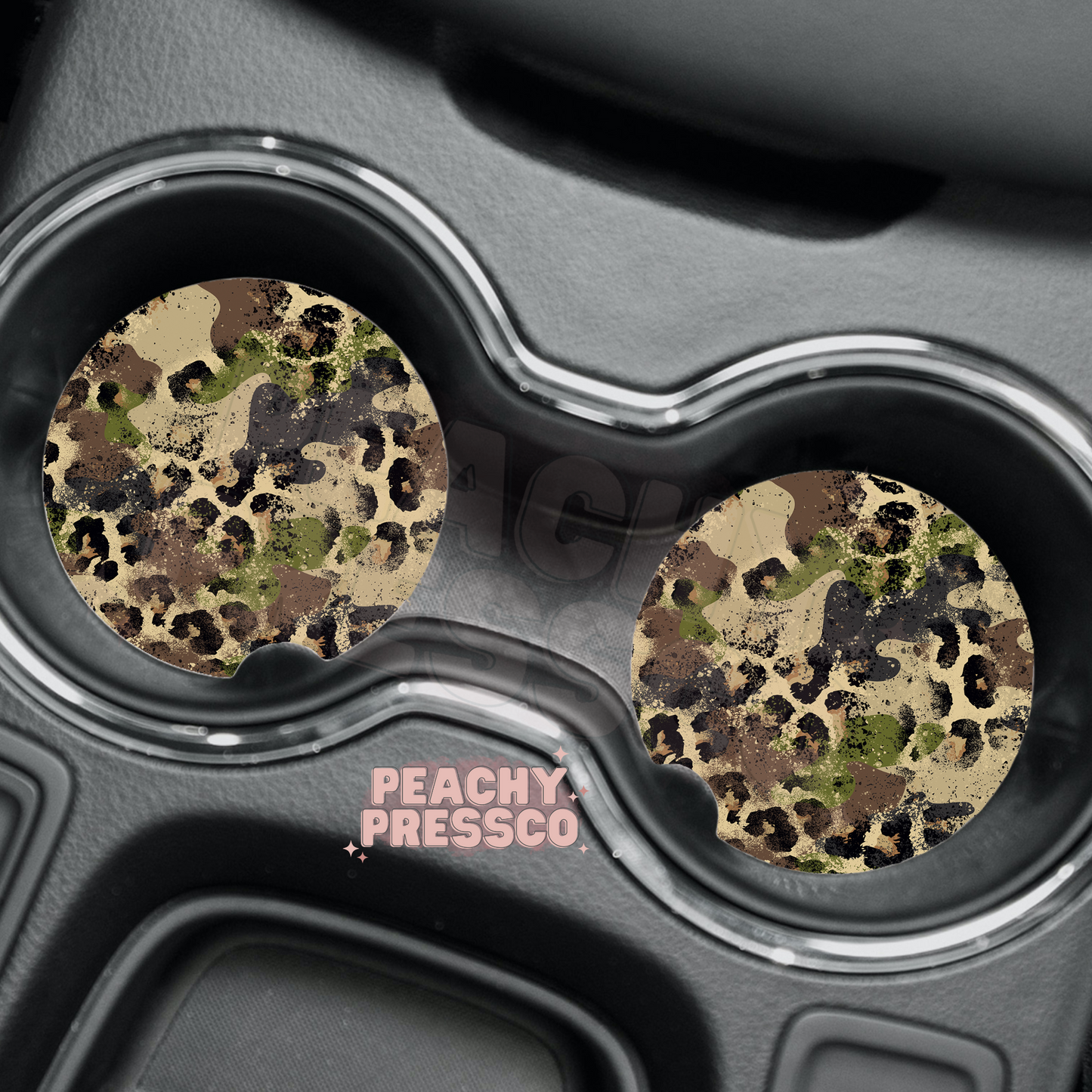 Camo Leopard Car Coasters – Grunge Animal Print Auto Accessories