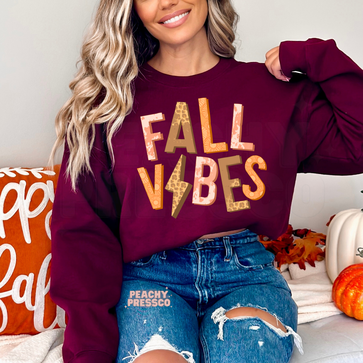 Fall Vibes Sweatshirt – Retro Animal Print Lettering Apparel