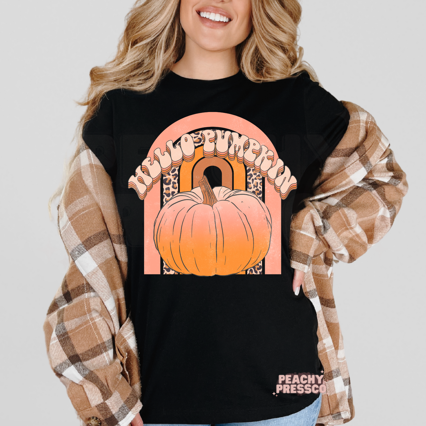 Hello Pumpkin Sweatshirt – Fall Leopard Print Letter Apparel