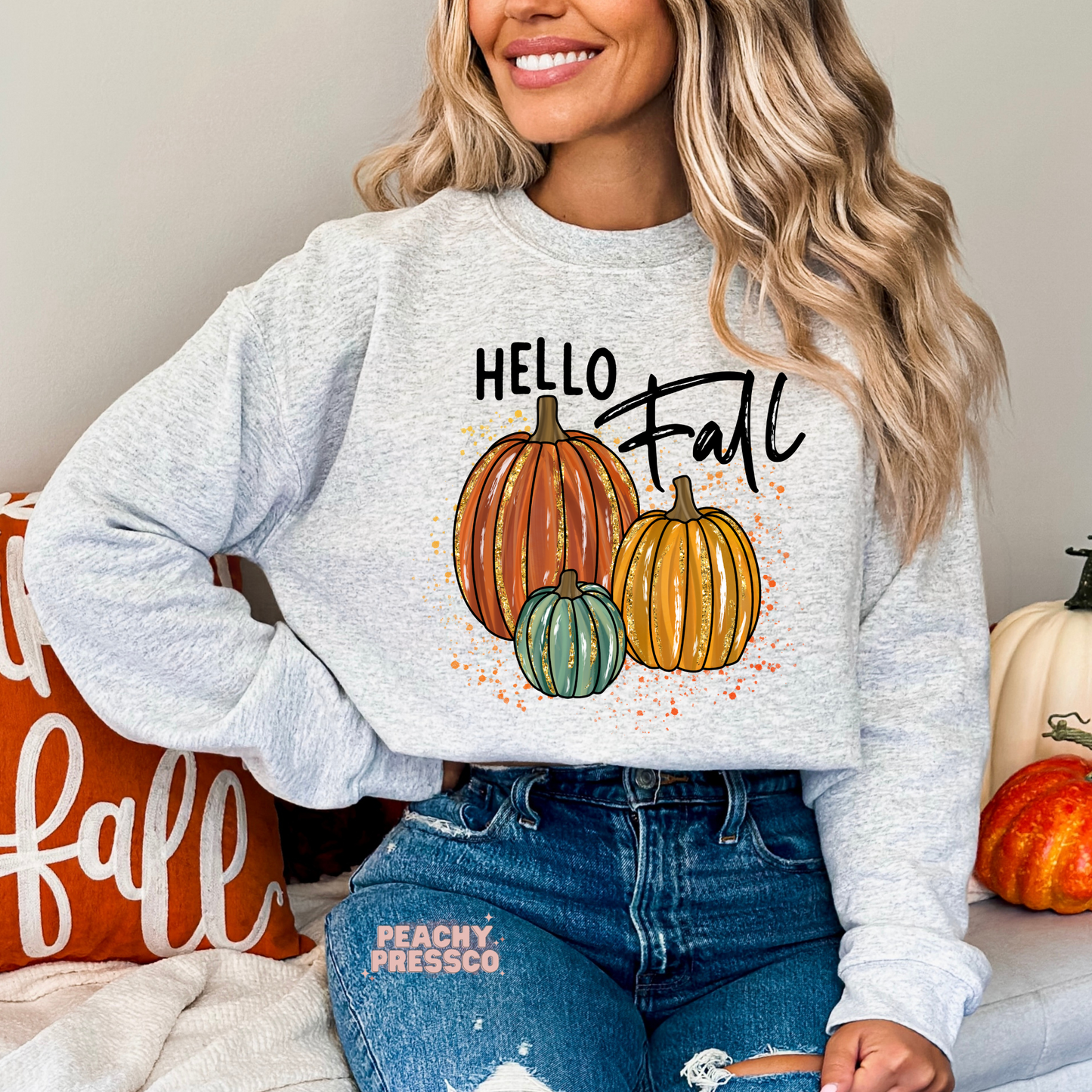 Hello Fall Sweatshirt | Cute Autumn Pumpkins Apparel
