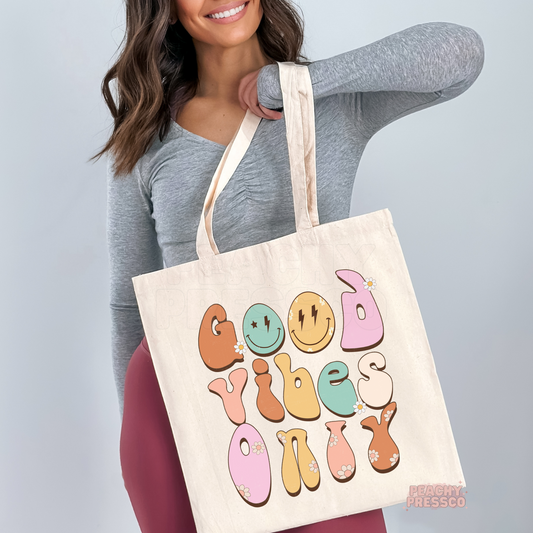 Good Vibes Only Retro Tote Bag – Aesthetic Canvas Bag for Everyday Use