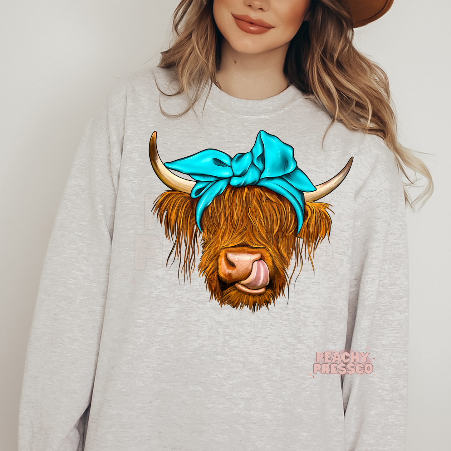 Cute Highland Cow with Blue Bow T-Shirt – Funny Farm Cow Apparel