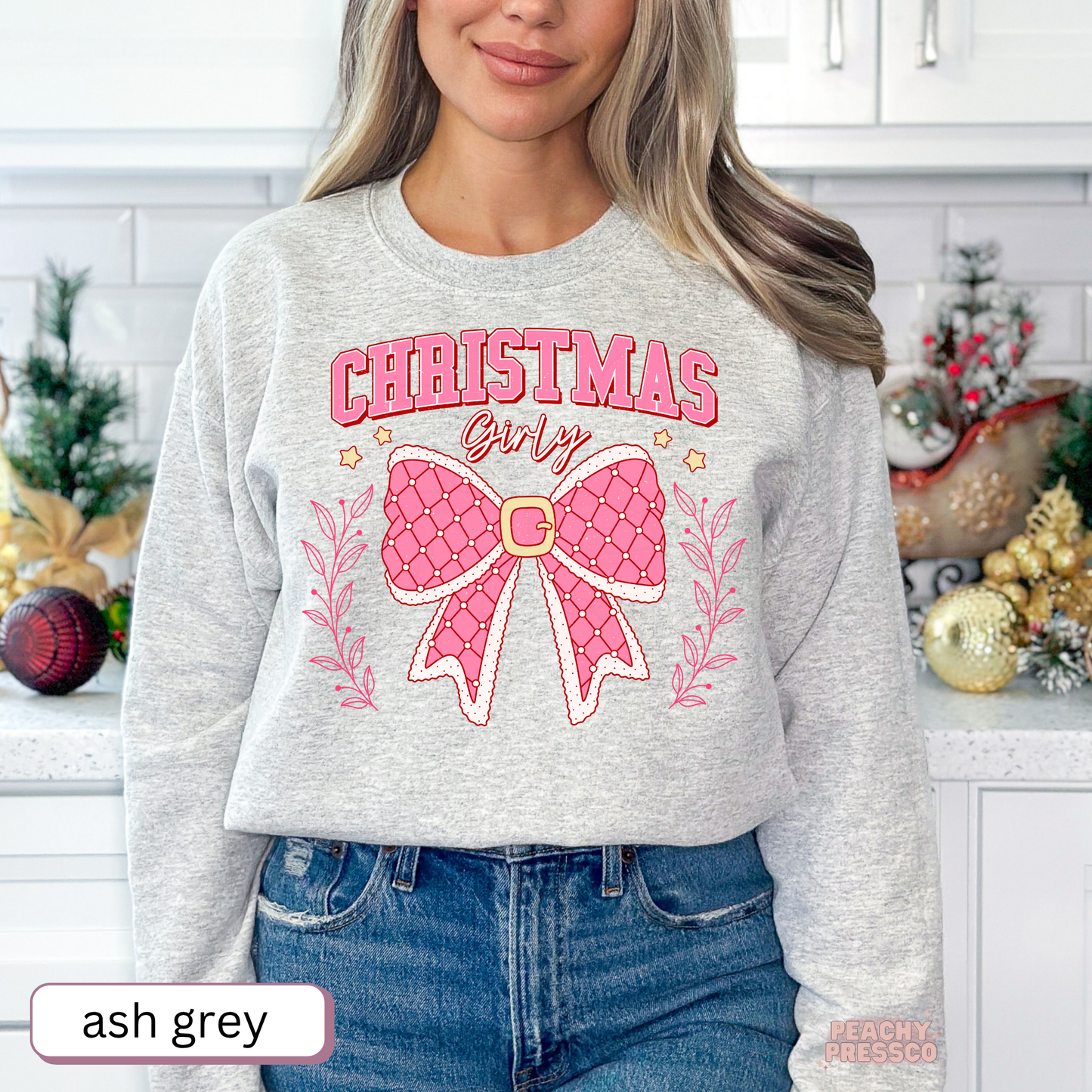 Christmas Girly Bow Sweatshirt – Cute Holiday Apparel