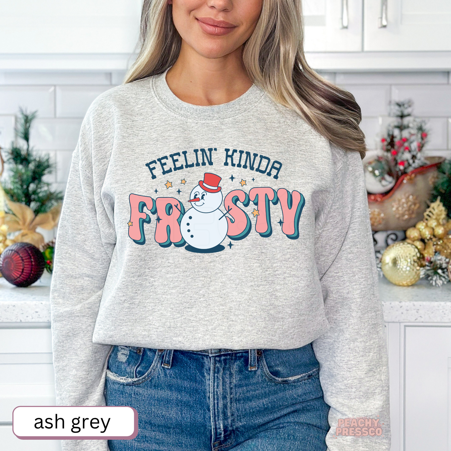 Feelin’ Kinda Frosty Snowman Christmas Sweatshirt, Apparel