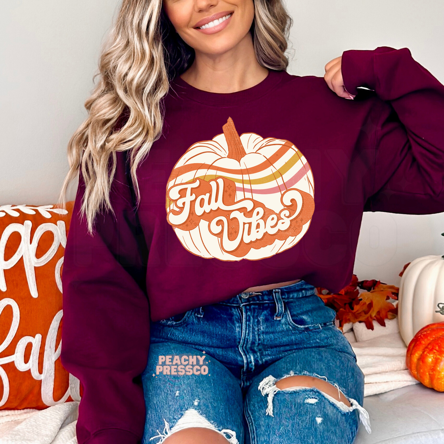 Fall Vibes Pumpkin Sweatshirt – Autumn Stripe Apparel