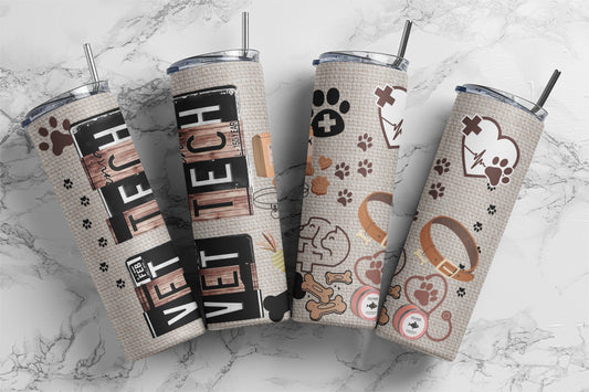 Vet Tech Tumbler – 20oz Animal Care Design with Paws, Tools & Bones