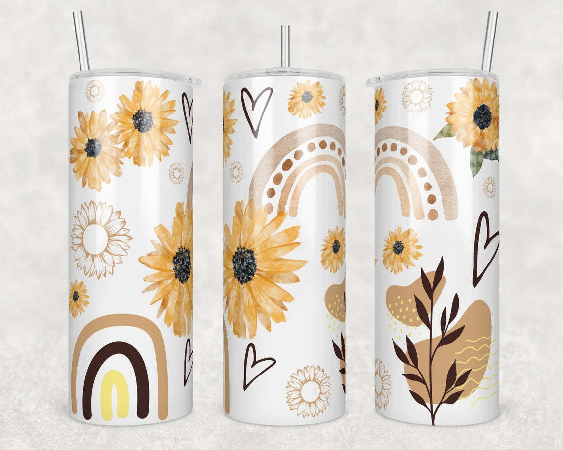 Boho Sunflower Tumbler – Rainbow Floral Cup
