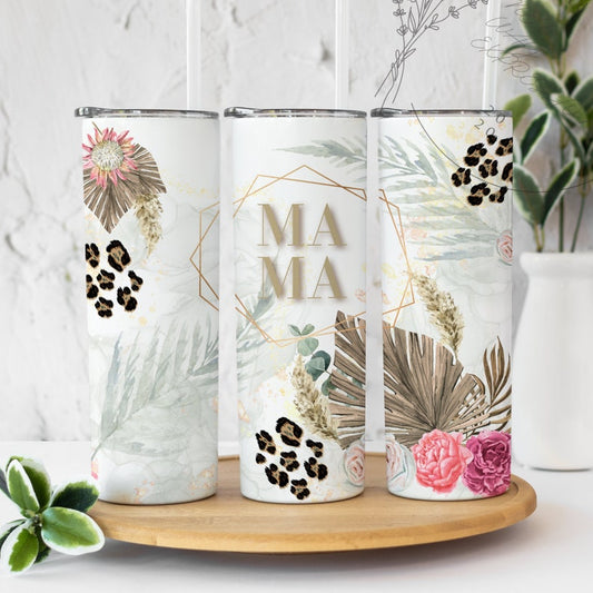 Boho Leopard Floral Mama Tumbler – Botanical