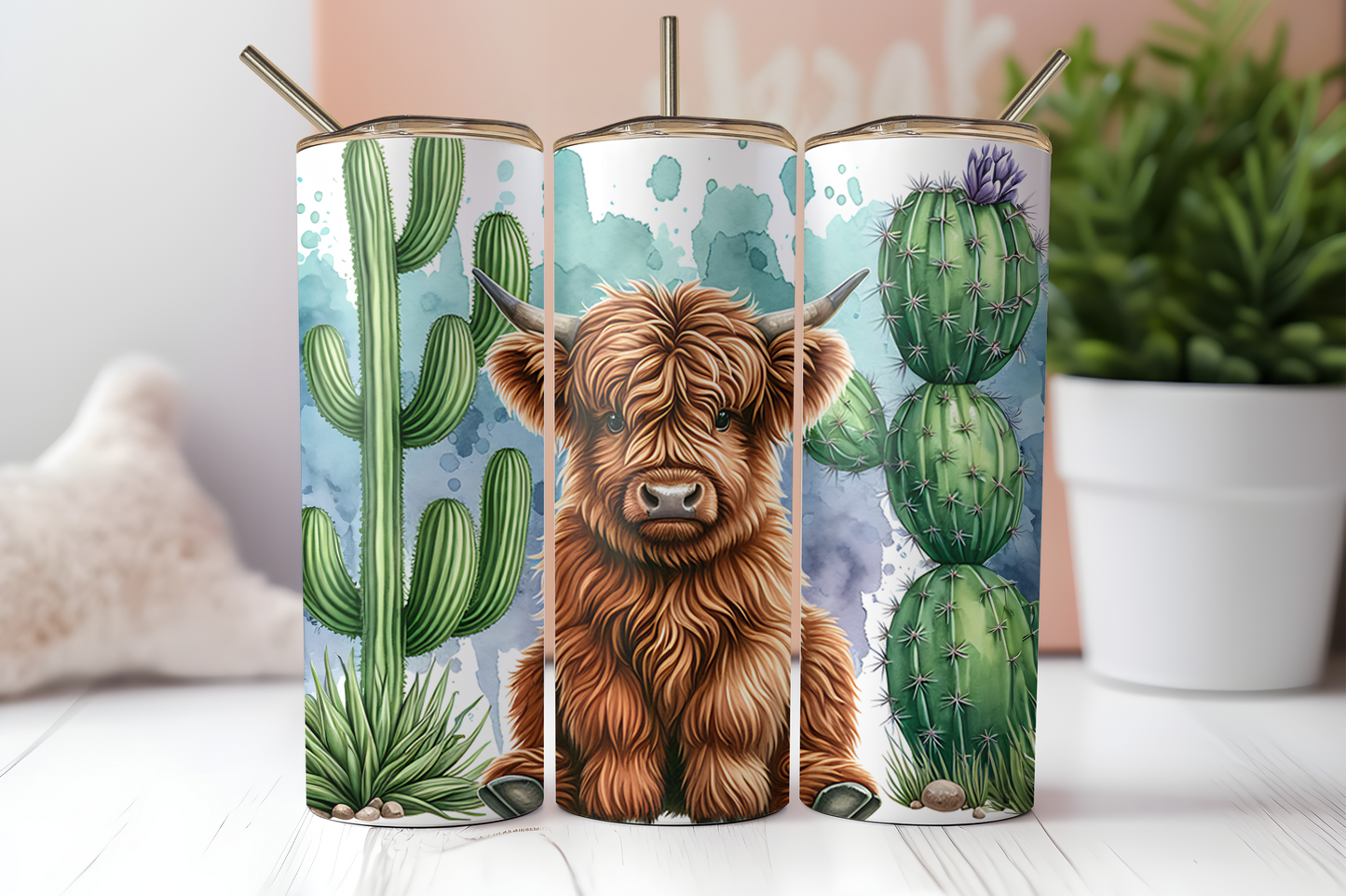 Cactus Highland Cow Tumbler – Cute Western Boho Farm Cup