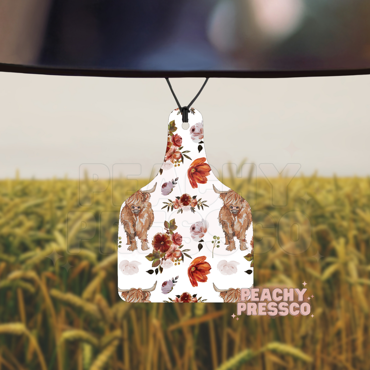 Highland Cow Floral Air Freshener – Farmhouse Car Decor
