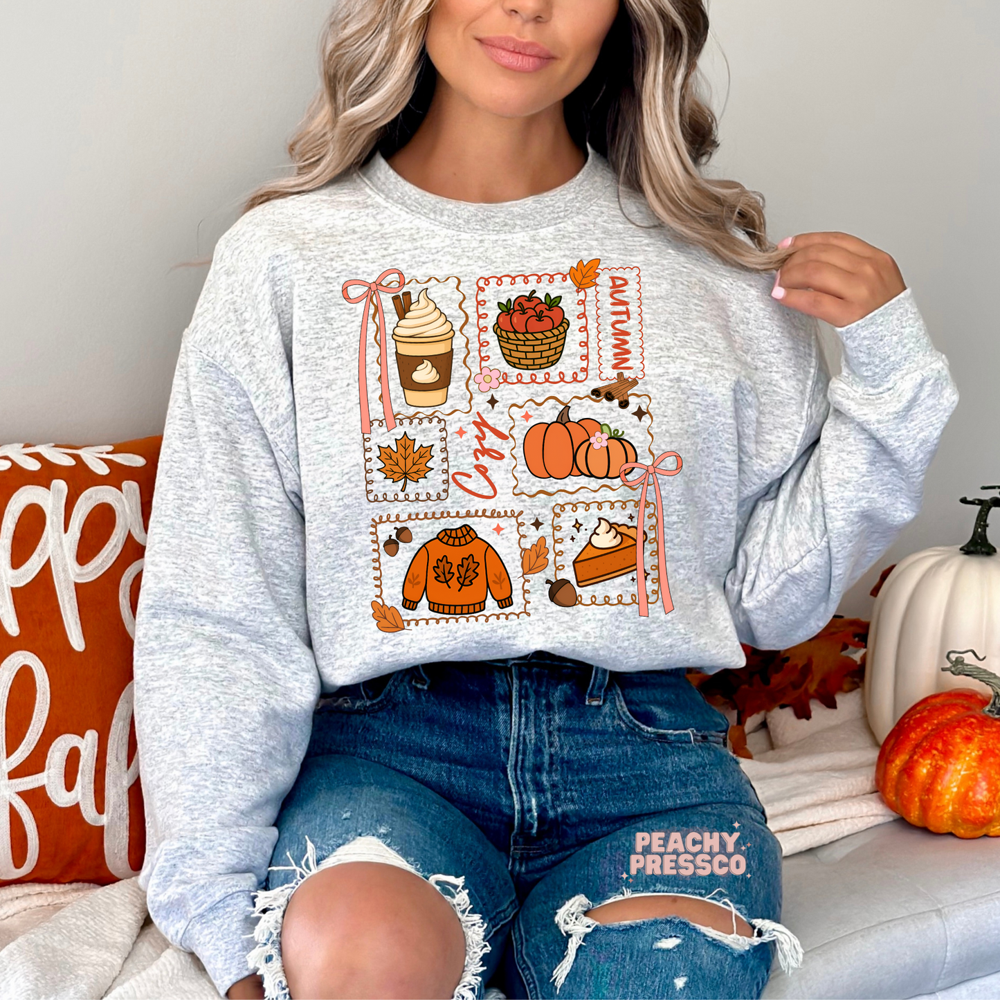 Cozy Fall Collage Sweatshirt | Pumpkins, Coffee & Sweater, Fall Apparel