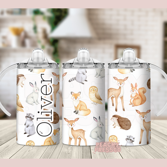 Personalized Woodland Animals Sippy Cup, Water Bottle – Custom Toddler Name Tumbler