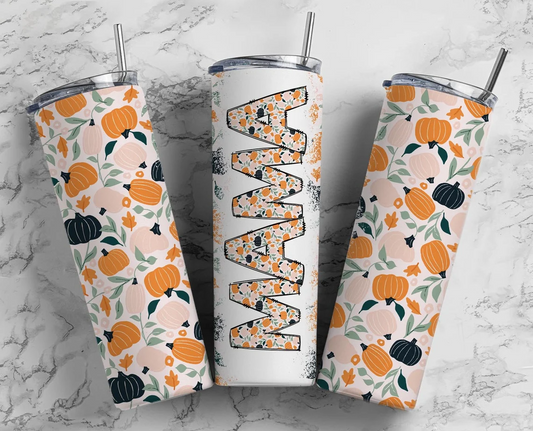 Boho pumpkin MAMA Fall Floral, Autumn Tumbler