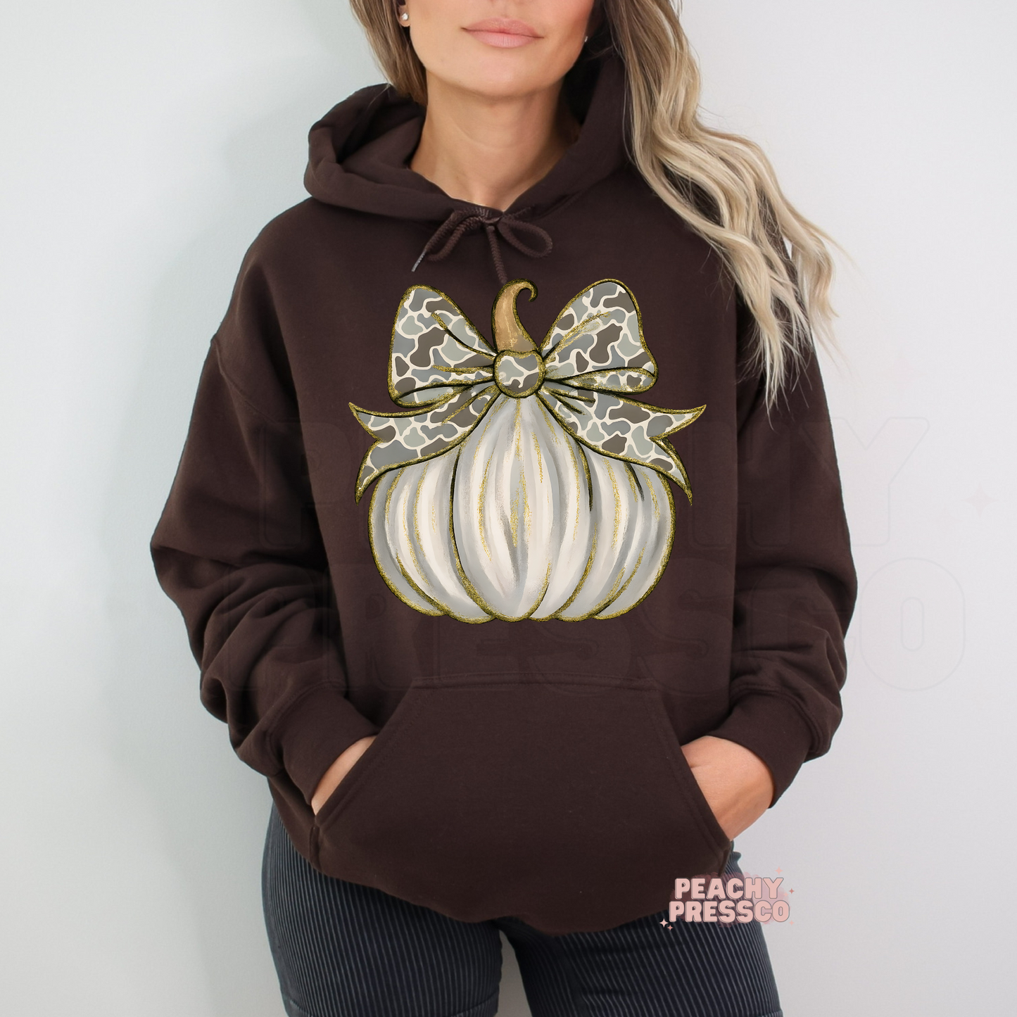 Pumpkin with Camo Bow | Neutral Fall Apparel