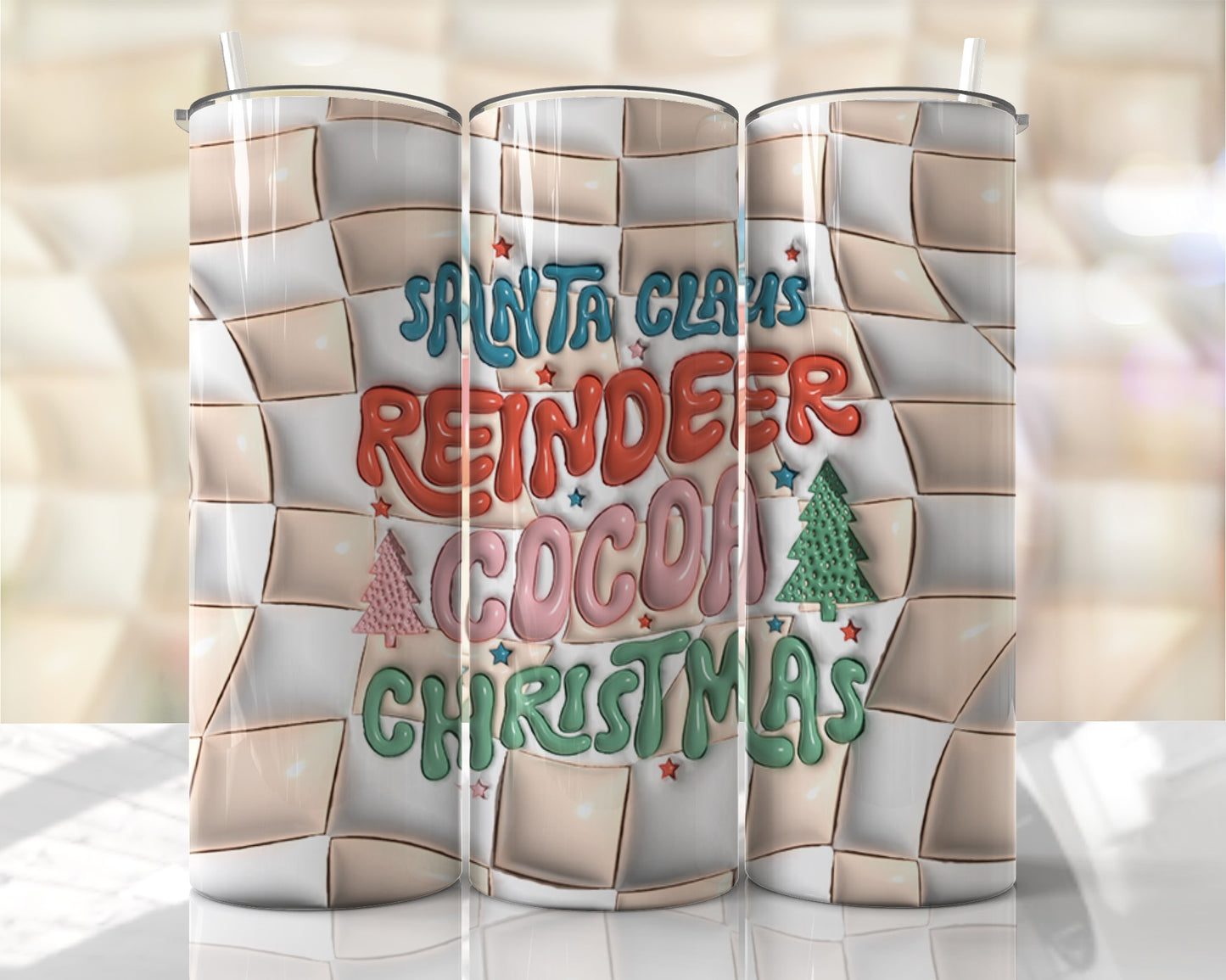 Retro Christmas Tumbler – Santa, Cocoa, Reindeer & Festive Vibes 20oz Cup