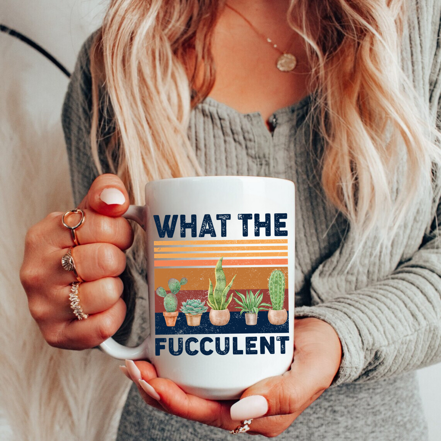 Retro What The Fucculent Mug – Funny Plant Lover Gift