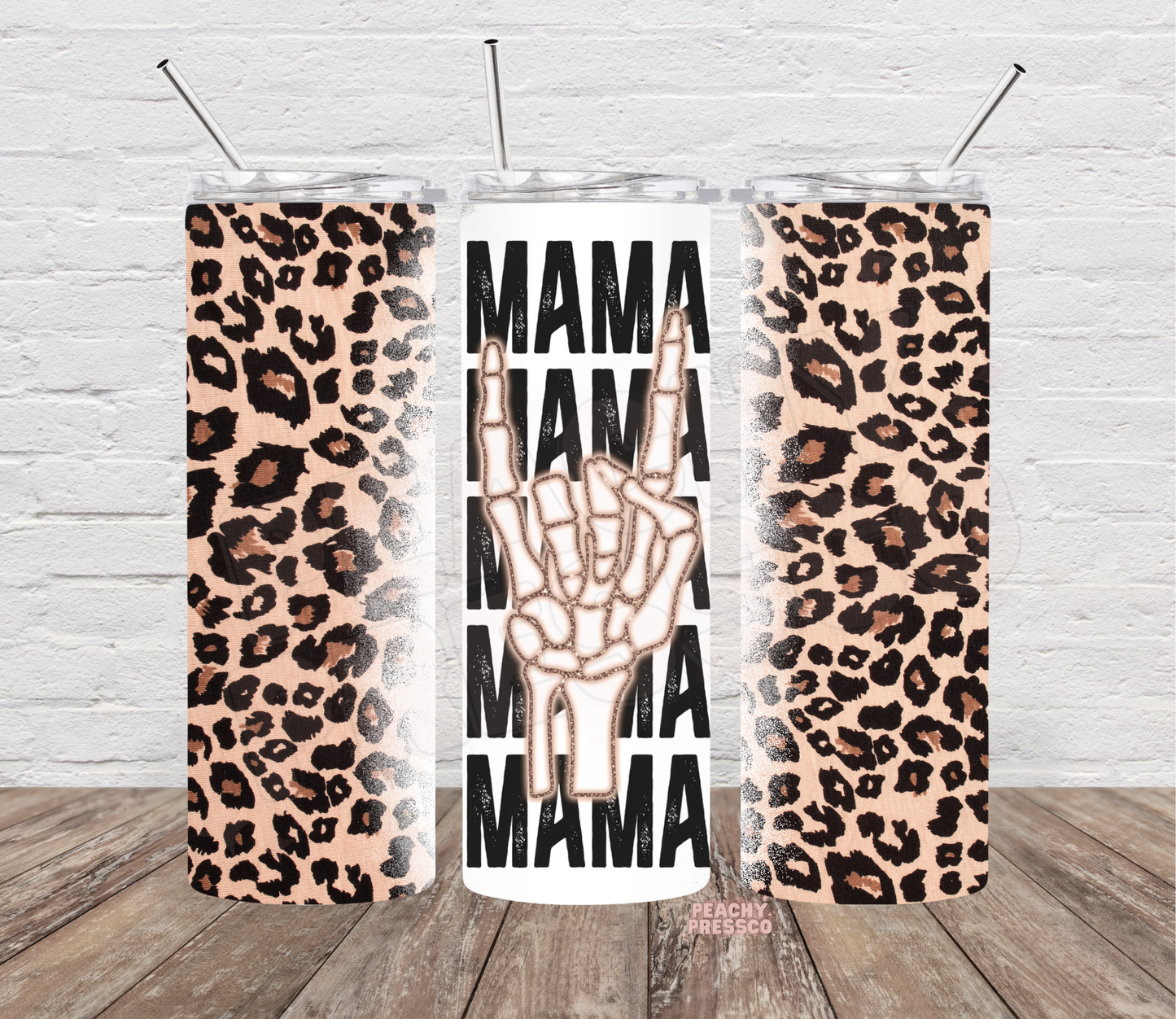 Mama Leopard Print Tumbler – 20oz Skinny Cup with Straw, Trendy Mom Gift Coffee Travel Mug