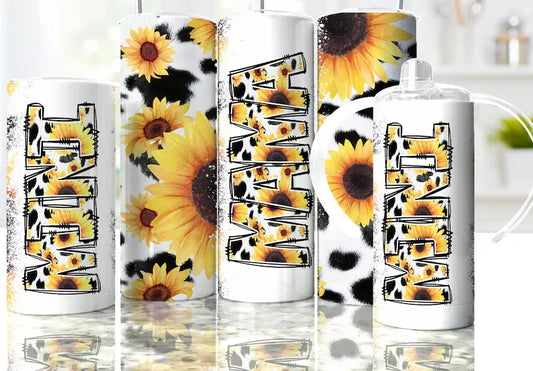 Sunflower Cow Print Mama & Mini Tumblers – Matching Set for Moms & Kids
