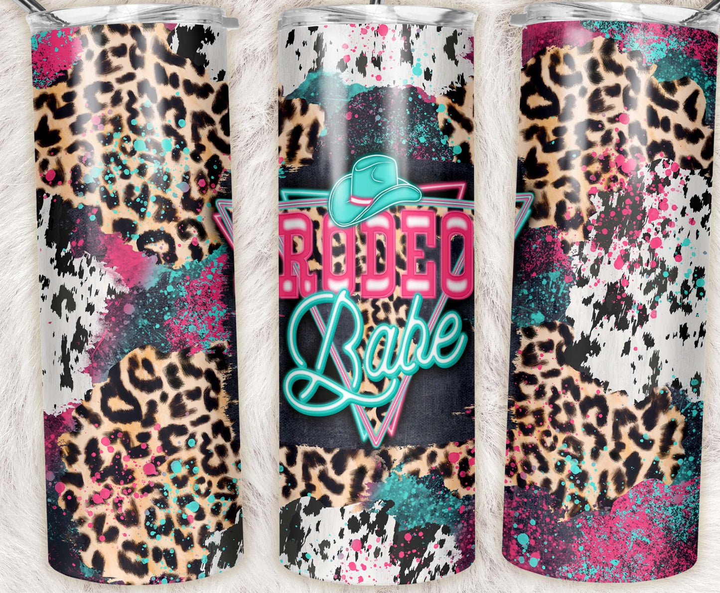 Western, Rodeo Babe Tumbler – Leopard, Cow Print & Splashy Neon Colors