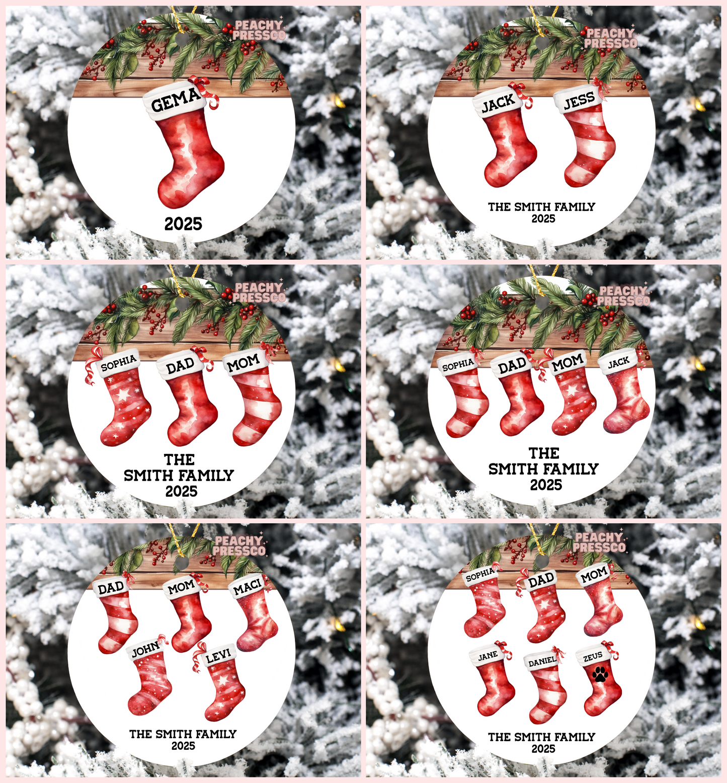 Personalized Family Stocking Ceramic Ornament - Custom Names Christmas Keepsake