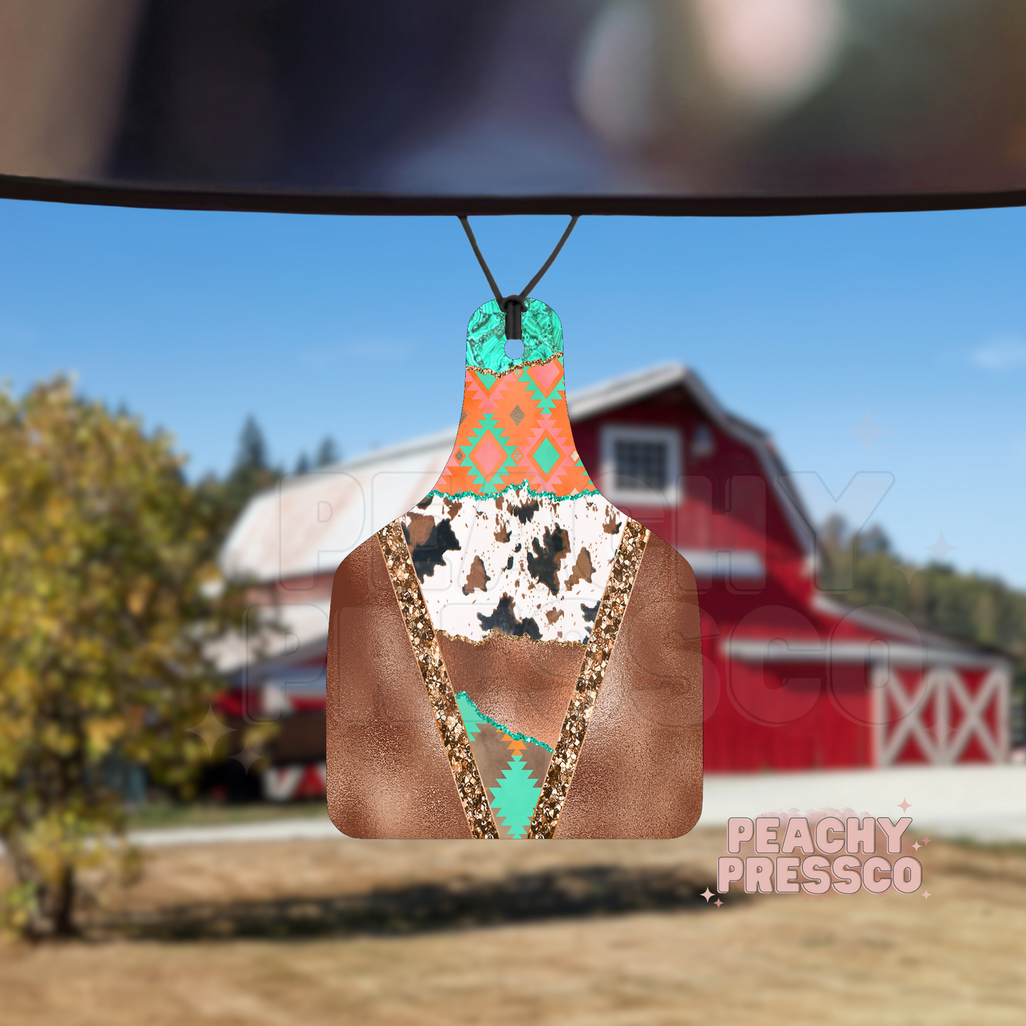 Turquoise Aztec Cowhide Air Freshener – Western Car Charm