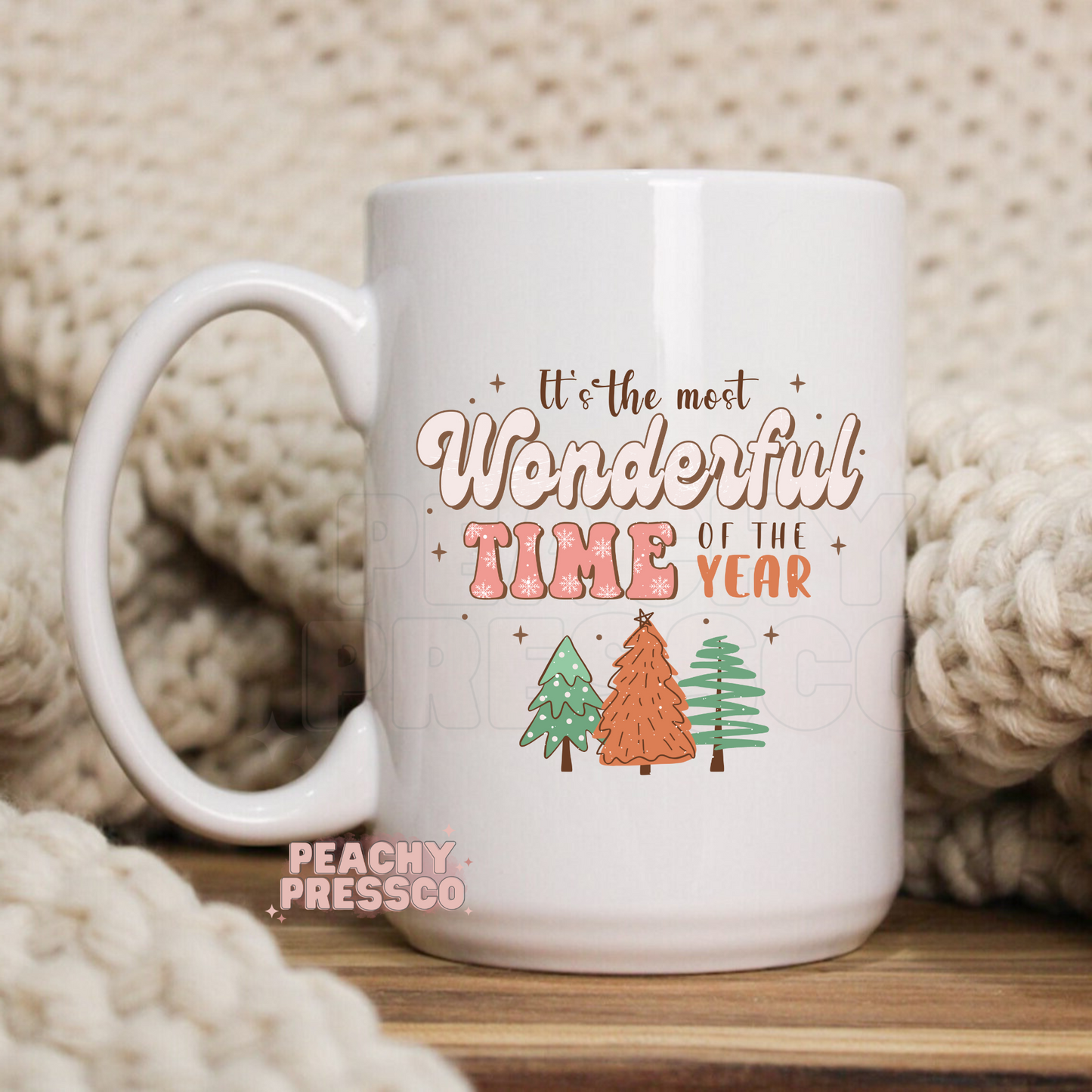 Most Wonderful Time of the Year Mug – Cozy Christmas Tree Holiday Cup