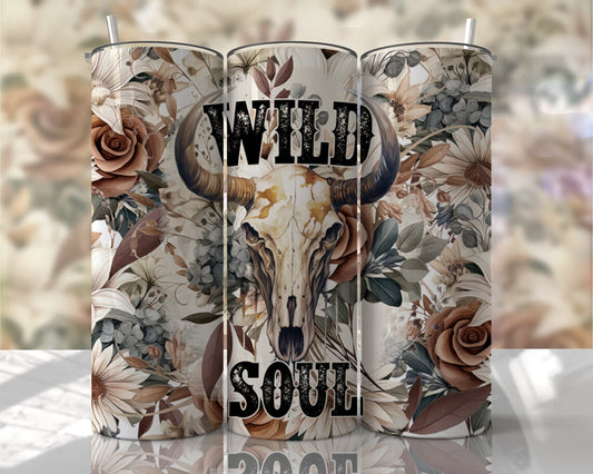 Wild Soul Tumbler – Boho Cow Skull Floral Design