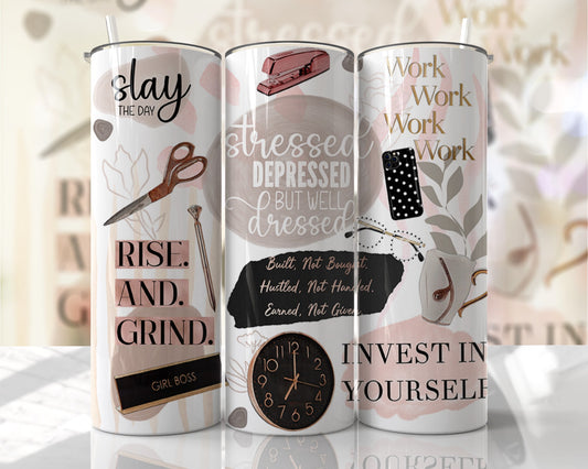 Boss Babe Motivational Tumbler – Rise & Grind Girl Power Drinkware