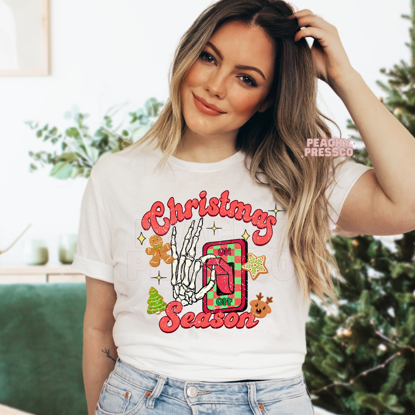 Christmas Season Skeleton Sweatshirt – Spooky Holiday ON/OFF Switch Design Apparel