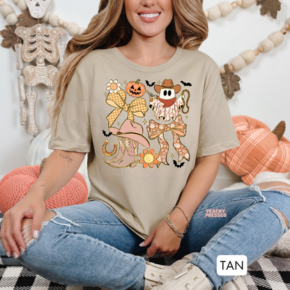 Western Cowgirl Halloween Shirt – Ghost, Pumpkin, and Bow Sweatshirt – Country Crewneck, Apparel