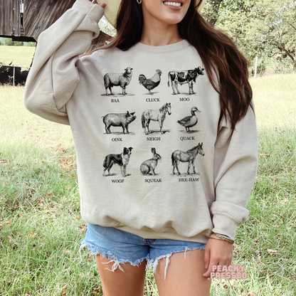 Farm Animal T-Shirt – Cute Vintage Sketch Style Barnyard Sweatshirt, Apparel