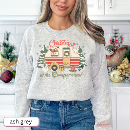Christmas at the Campground Sweatshirt – Festive Camper Vibes, Apparel