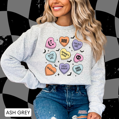 Spooky Candy Hearts Halloween Shirt – Cute Pastel Graphic Sweatshirt, Apparel