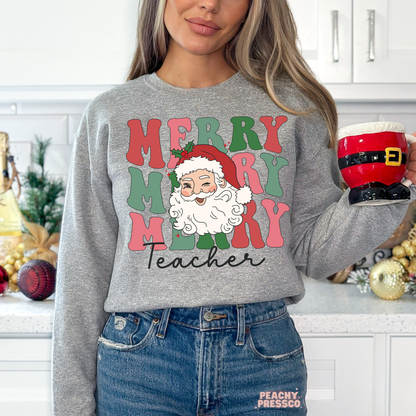 Merry Merry Merry Teacher Christmas Sweatshirt, Apparel