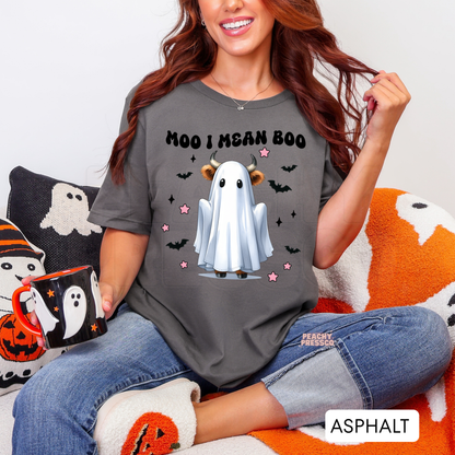 Moo I Mean Boo Funny Cow Ghost Sweatshirt – Cute Halloween Crewneck, Apparel