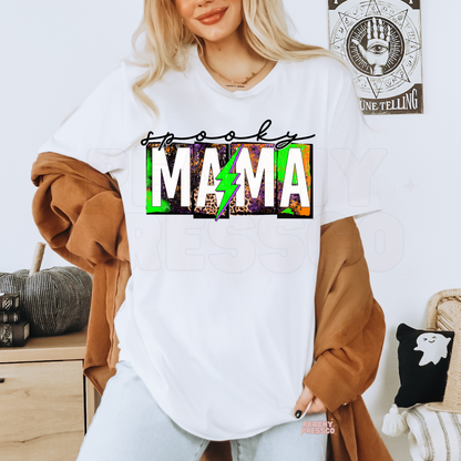 Spooky MAMA Halloween Shirt | Neon Green Lightning | Trendy Apparel for Moms