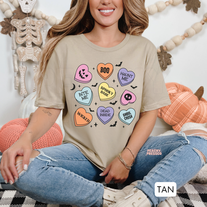 Spooky Candy Hearts Halloween Shirt – Cute Pastel Graphic Sweatshirt, Apparel
