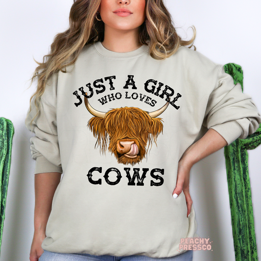 Just a Girl Who Loves Cows, Cozy Sweatshirt – Highland Cow Lover Gift Apparel