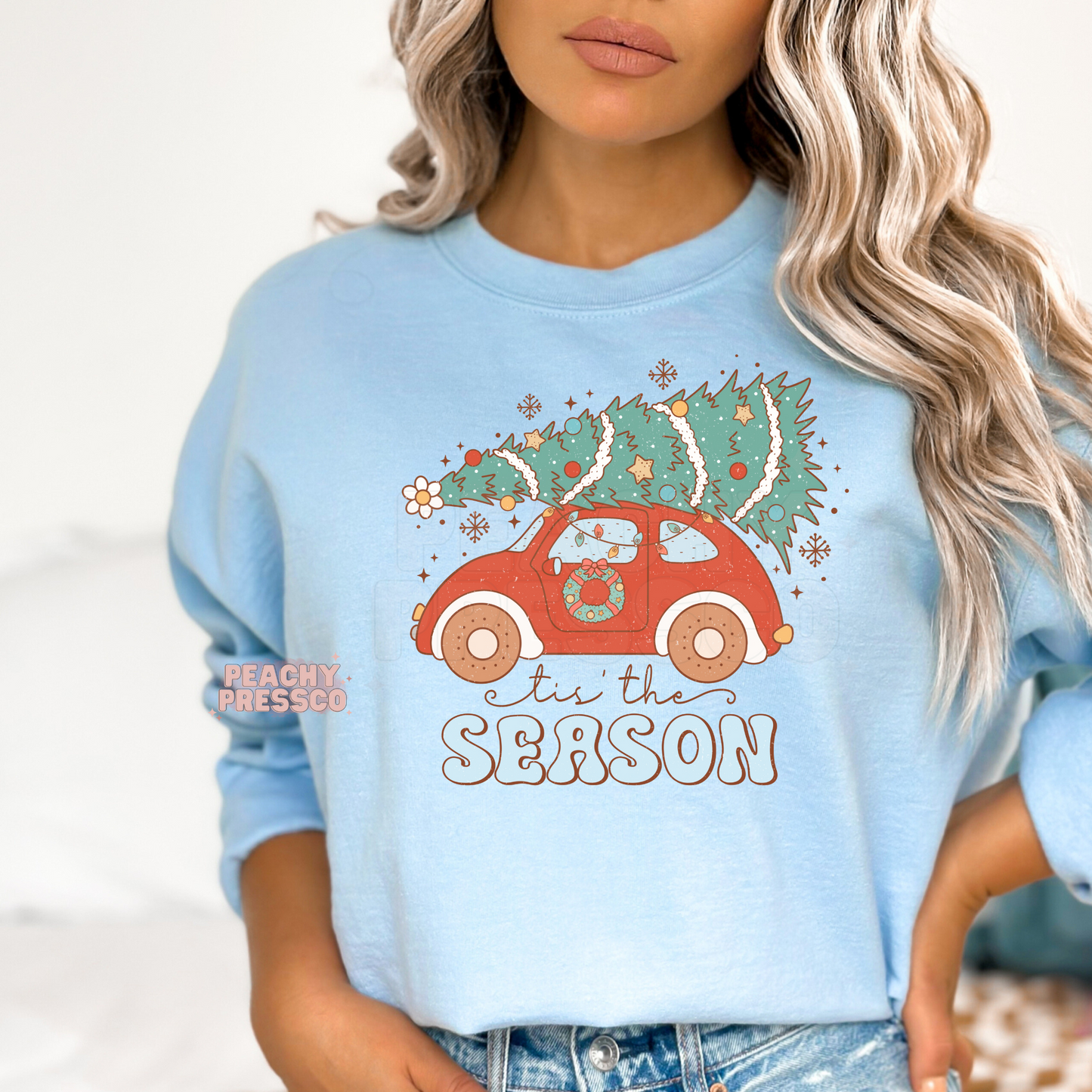 ‘Tis the Season Car Christmas Tree Sweatshirt – Retro Holiday Crewneck